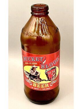 1970? Bucket Of Blood Saloon Beer Bottle 11oz Amber Glass Maier Brewing Co LA CA
